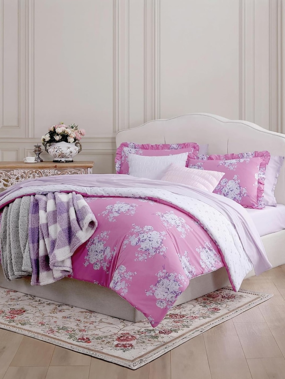 Shabby Chic 3Pc Queen Size Pink Floral Brynn Comforter & Sham Set